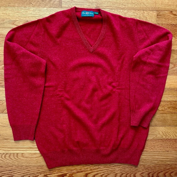 Alan Paine Super GEELONG Wool V Neck Sweater in Poppy Melange - Picture 2 of 8